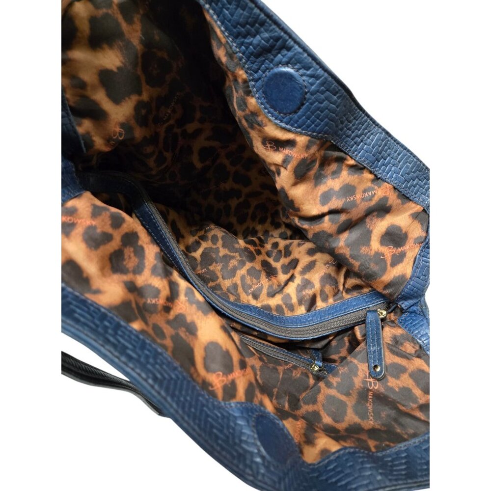 B. Makowsky Genuine Leather Slouch Hobo Shouder Bag And Card Case Textured Blue - Picture 10 of 13